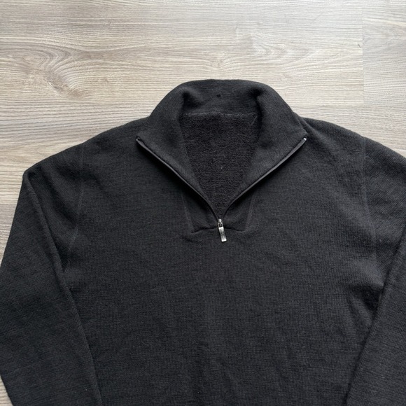 Woolpower Ullfrotte Sweater Mens Large Black 1/4 Zip 400 Wool Mid Layer Sweden - Picture 2 of 9